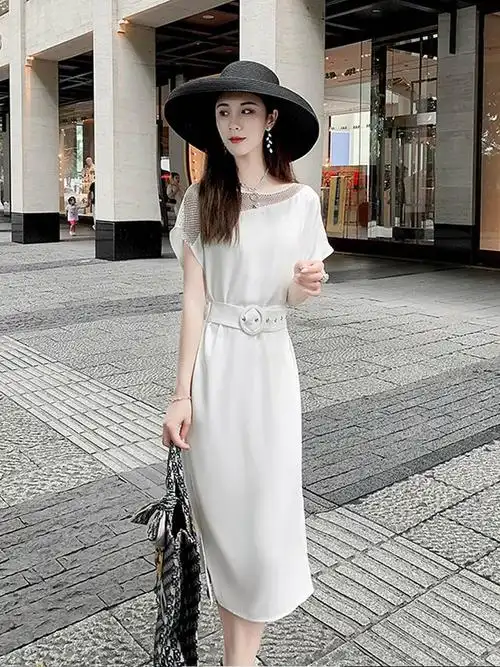 白色连衣裙2021年夏季新款女装名媛女神范气质轻熟风chic夏天裙子