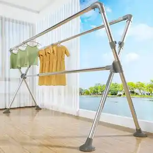 晾衣架落地折叠卧室阳台家用室外不锈钢晾衣杆伸缩晒被子宿舍神器