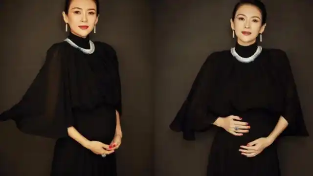 章子怡承认已怀二胎七个多月 公开亮相手托大孕肚