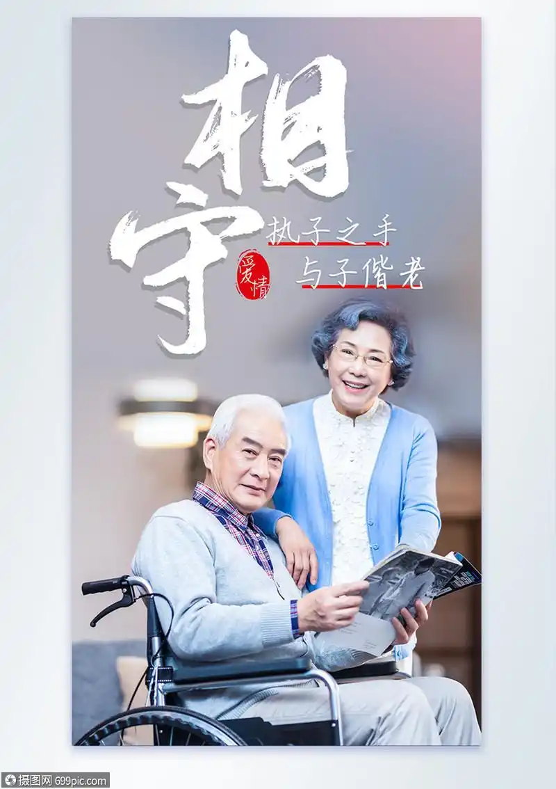 相守一生相伴老人爱情励志摄影图海报