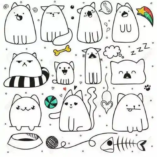 几十种猫咪的简笔画素材,手帐必备!