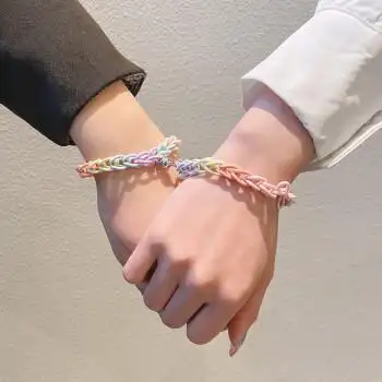 闺蜜手环二人学生可爱黑白双煞磁铁相吸手链二人情侣闺蜜款小皮筋学生
