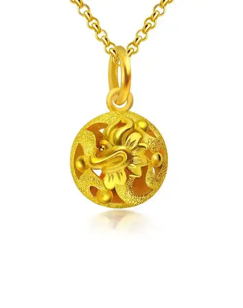 周生生珠宝-足金立体圆形龙凤吊坠4.35克