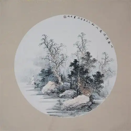 扇面山水画小品文人精品名家字画仿古画家居办公室装饰收藏国画