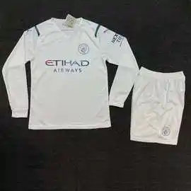 曼城长袖球衣白色成人足球服套装