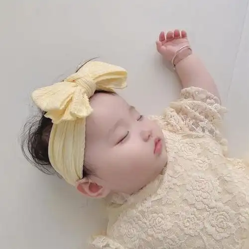 婴儿蝴蝶结发带韩国女宝宝粉色公主头饰新生婴儿满月护囟门头柔软