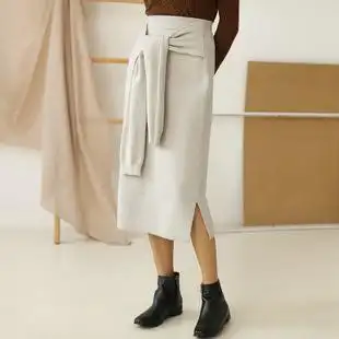 2017秋冬女裙韩版女士针织半身裙中裙假两件系袖纯色包裙