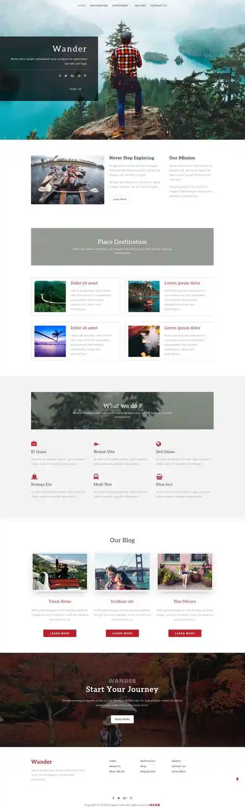 html灰色简洁形式热门景点推荐网页模板代码