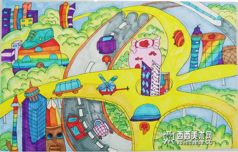 一等奖中学生科幻画未来城市赏析