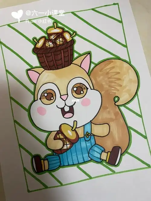 儿童画马克笔创意画松鼠