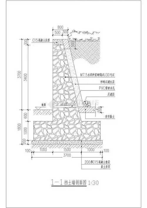 某地毛石挡土墙设计cad详图含设计说明