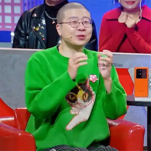 喜剧大赛李诞同款圆领提花猫咪长·袖针织毛衣减龄简约百搭上衣男女