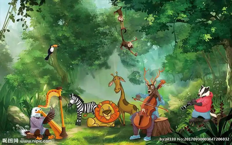 手绘卡通动物音乐会图片