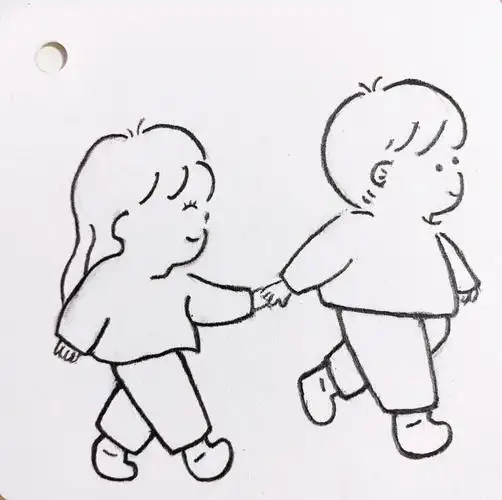 手牵手一起走哇78简笔教程