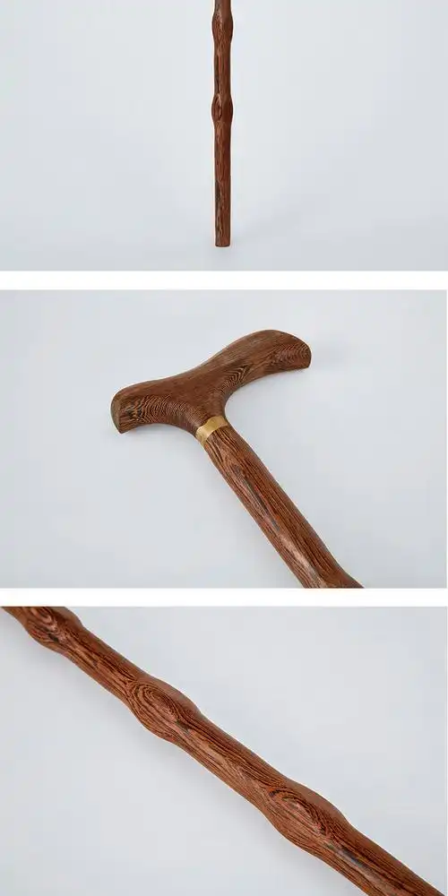 实木老年人木头拐杖四角防滑稳固鸡翅木龙头手杖一体结实轻便拐棍单脚