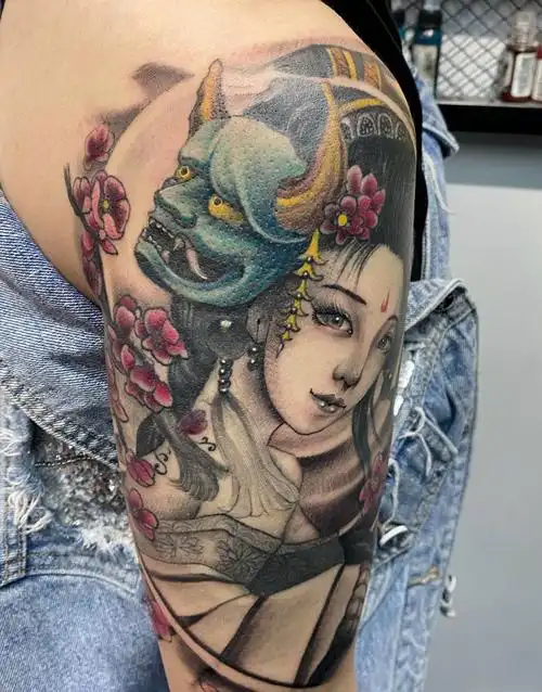 艺妓作品纹身图片手部手臂新传统艺妓般若纹身图案