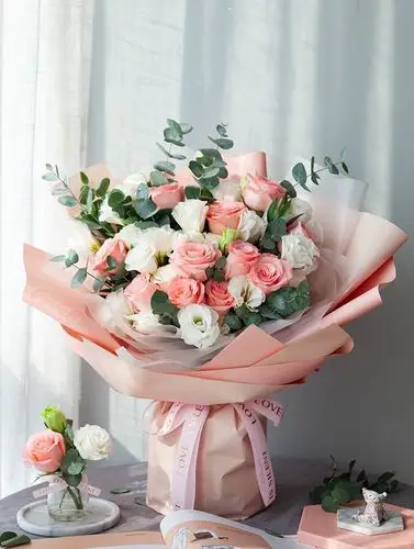 嘉兴鲜花绿植 鲜花速递粉玫瑰桔梗a玫瑰鲜花店 花材:韩式花束系列