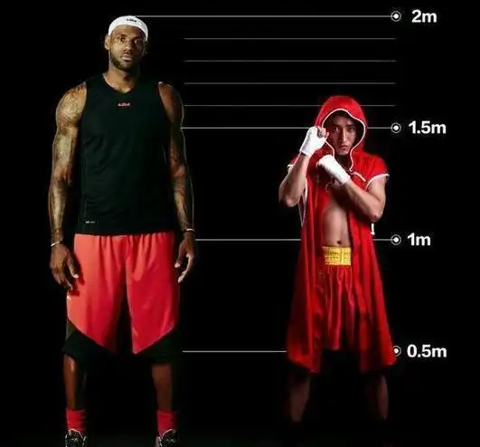 邹市明的官方身高是1米62,体重48公斤,詹姆斯官方身高2米06,体重113