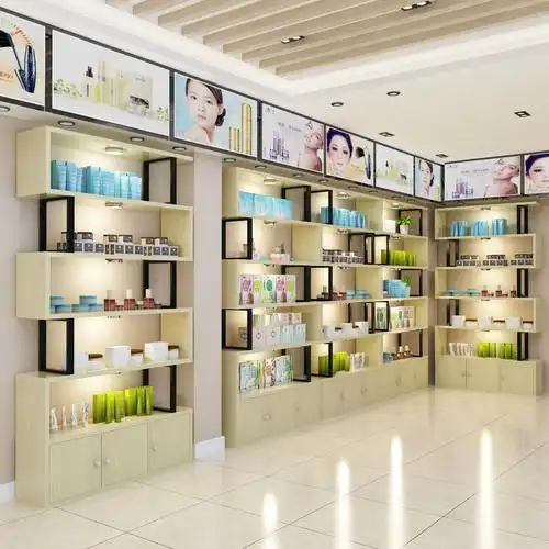 化妆品展示柜美容院产品展柜美甲店货架多层展架带灯简约现代柜子