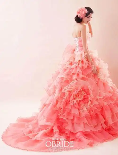 欧泊蕾时尚粉色抹胸欧根纱蓬蓬裙婚纱-picture1