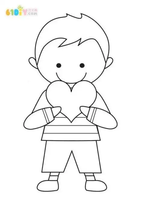 捧着爱心的小男孩简笔画