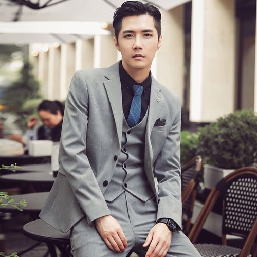 男士三件套韩版修身商务职业正装休闲小西装新郎结婚礼服版时尚发型师