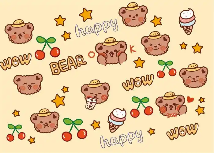 卡通手绘可爱熊表情包插画设计图案卡片贴纸毯子文创_阿茹生肖ip-站酷