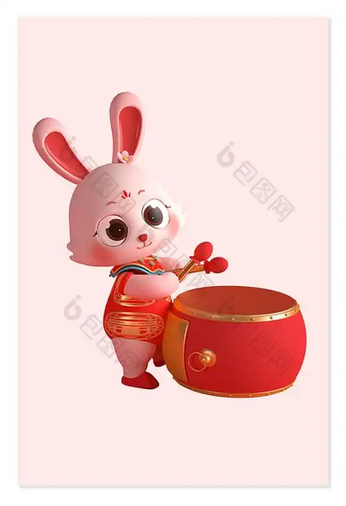 兔年3d红色喜庆可爱卡通兔子5