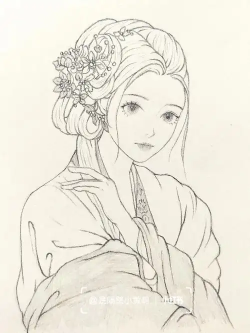 古风人物线稿含步骤
