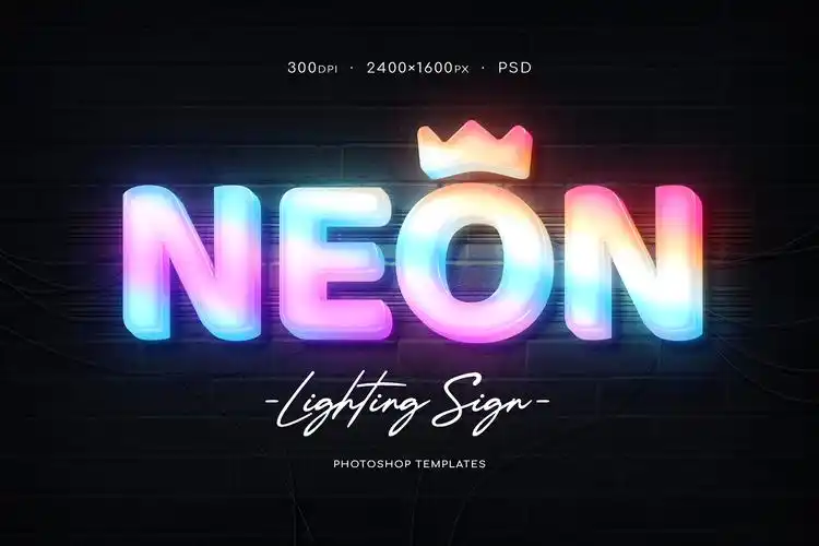 6款炫彩霓虹亚克力灯箱发光字logo设计ps样机素材 neon wall sign