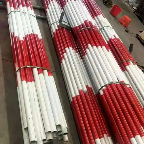 现货建筑楼梯防护横杆 安全防护钢管立杆 楼梯扶手隔离栏双色横杆