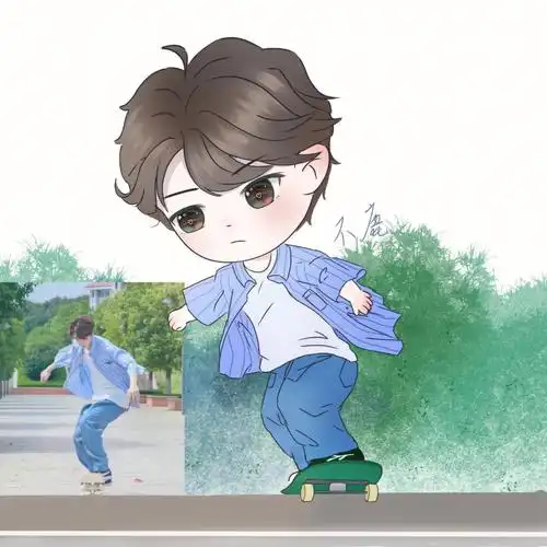 真人转漫  #q版  #王一博  #滑板  #接稿白菜