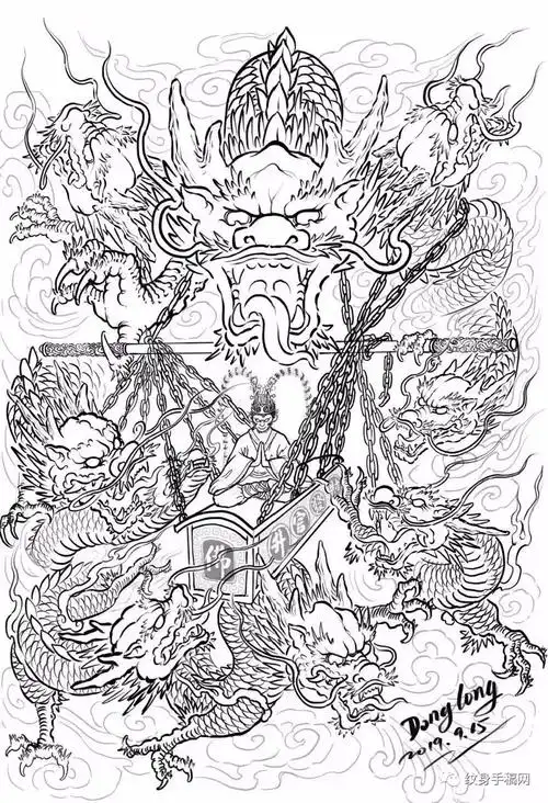 满背九龙拉棺纹身满背九龙拉棺纹身手稿图案