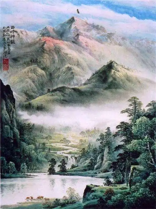 漂亮的国彩山水画