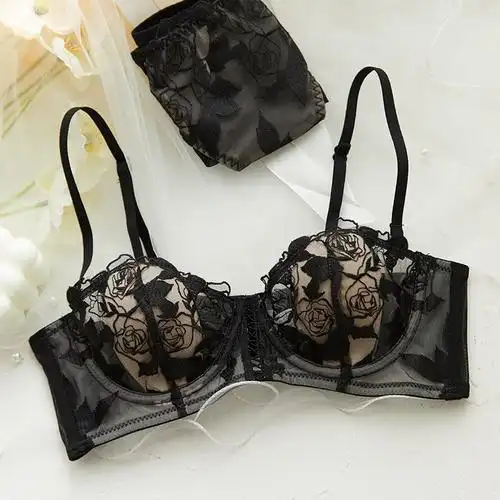 纯欲薄款内衣女情调大胸显小防下垂缩胸半杯性感惑小胸聚拢文胸罩