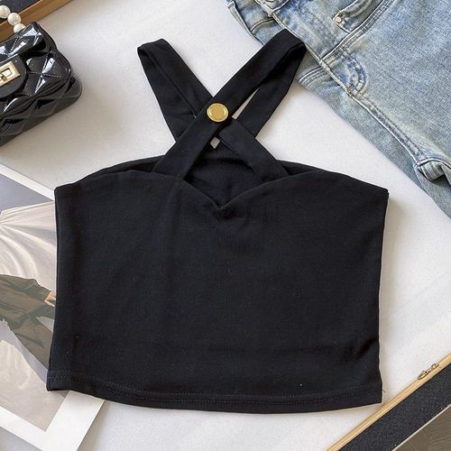 白色简洁短款背心小众交叉设计吊带上衣显瘦高级洋气新款