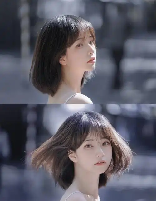 阳光下的短发美眉漂亮脸蛋精致侧颜户外美女图片