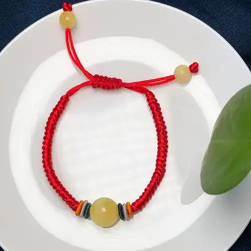 满蜜白花蜜蜡珠子绳编金刚结手链开运祈福