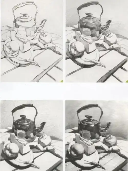 静物素描素描静物陶罐明暗调子组合步骤分享