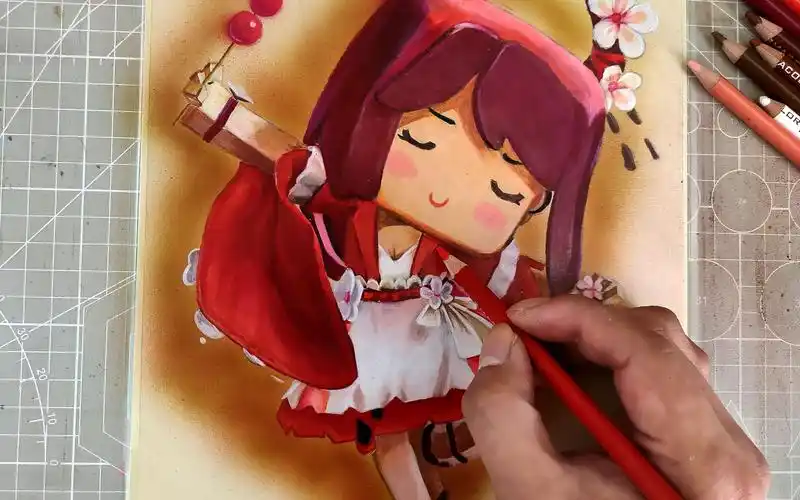 二次元彩铅绘画,画迷你世界的花小楼!_哔哩哔哩_bilibili