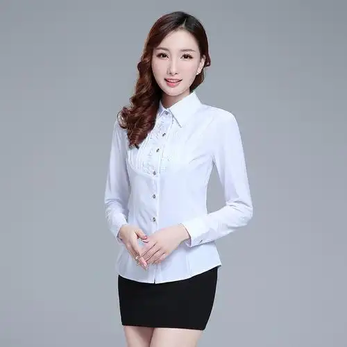 白衬衫女长袖职业装加绒加厚商务大码修身保暖工作服工装正装衬衣