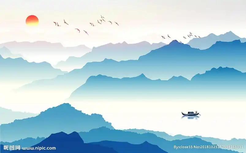 水墨意境山水风景背景墙图片