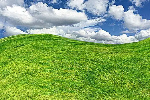 蓝天白云下的绿色草地