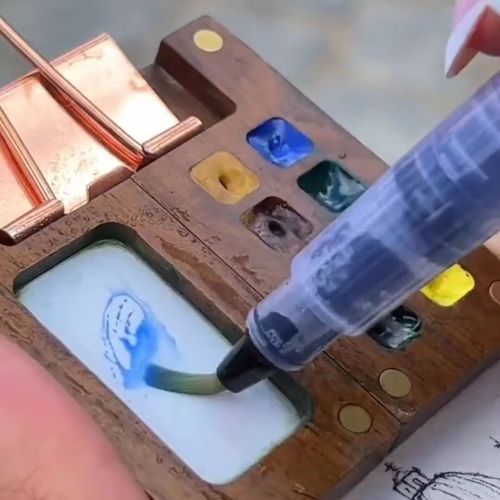 胡桃木调色盘mn调色盘胡桃木水彩木盒便携水彩颜料分装盒可折叠 全8色