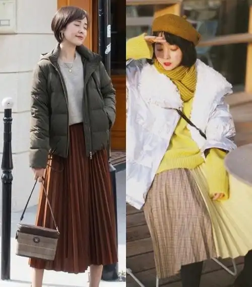 长百褶裙穿搭秋冬搭配图