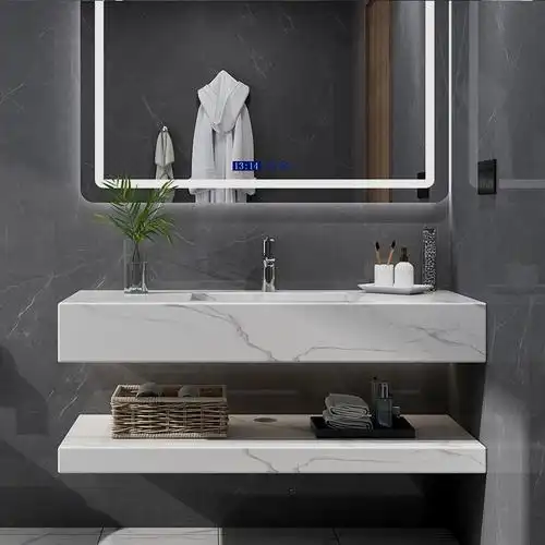 如华福禄定制岩板一体盆浴室柜卫生间洗漱洗手台双层大理石洗手盆单