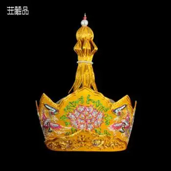 佛教服饰师父主持帽子可调节五佛帽五佛冠手工盘金毗卢帽红黄两款黄色
