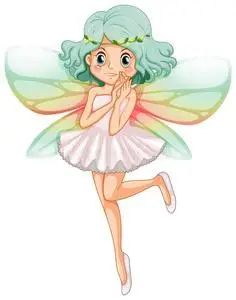 两个可爱的仙女美丽的仙女仙子与独角兽花坛上的红色郁金香打印精灵和