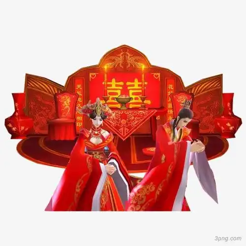 中国风手绘拜天地的古风情侣