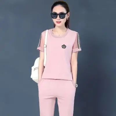 运动套装女夏季新款2018韩版短袖七分裤休闲两件套夏天时尚衣服潮